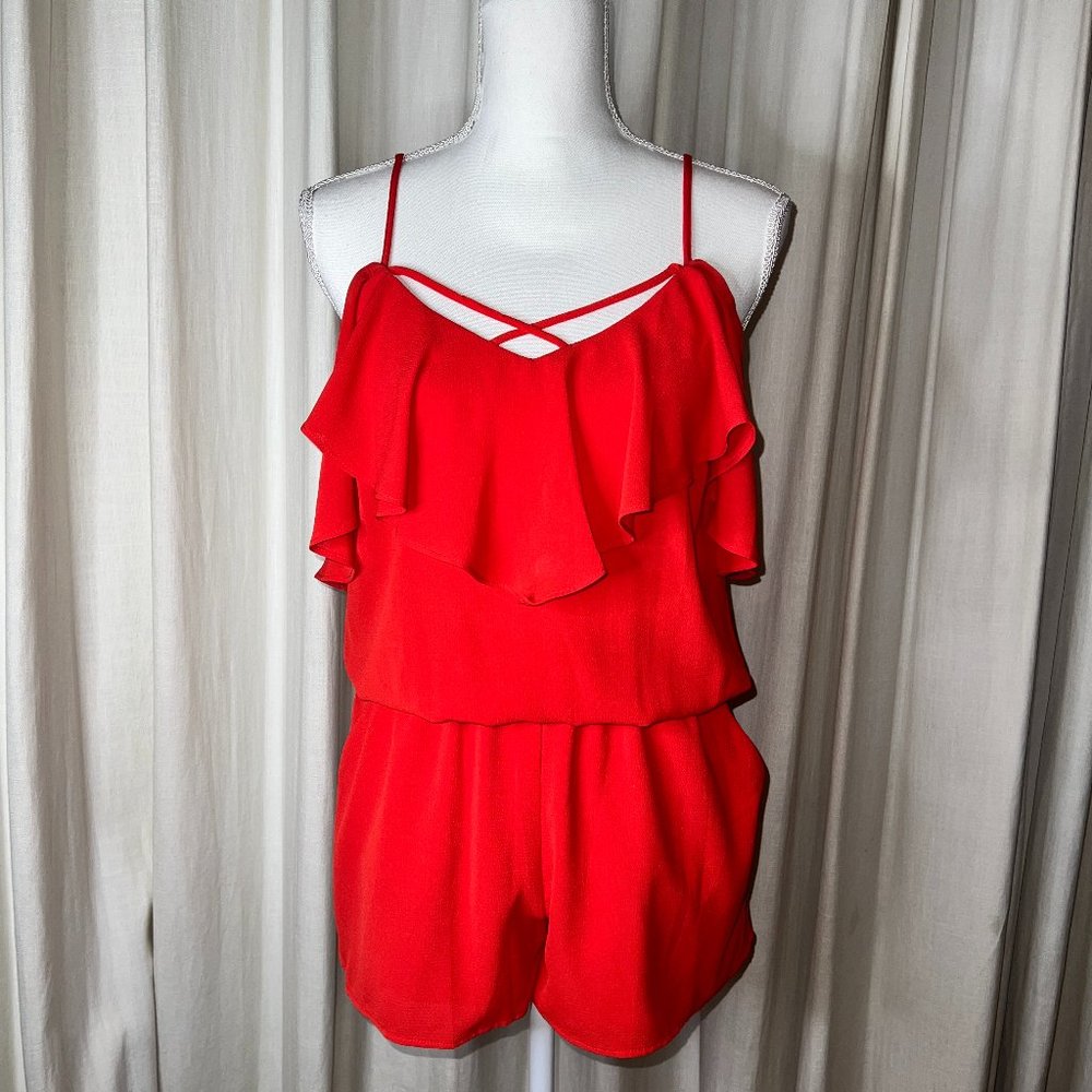 Adorable Off-the-shoulder Ruffled Red Romper by Bisou Bisou, Size 4